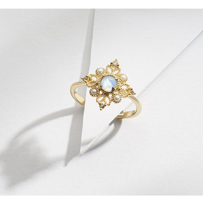 Anillo de Piedra de Luna con Perla Calada Vintage - Image 9