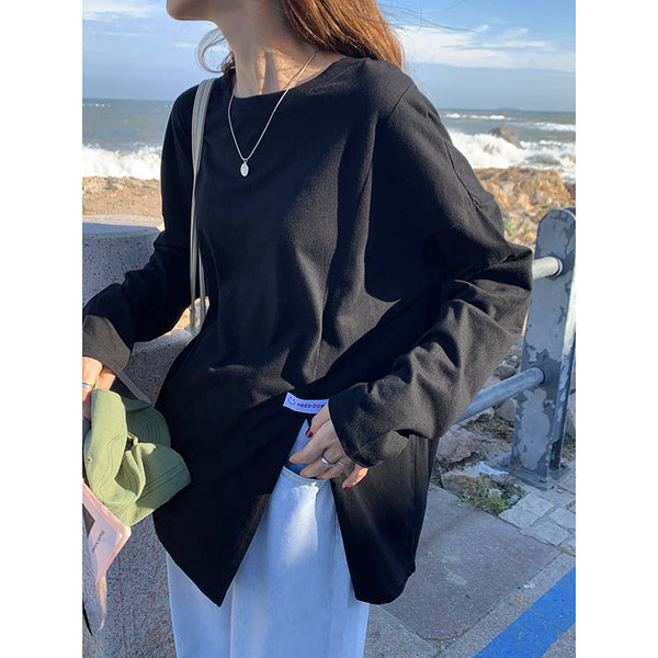 Camiseta Manga Larga Minimalista para Mujer, Edición Coreana Otoño