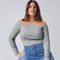 Blusa Elegante Fuera del Hombro Ajustada de Manga Larga para Otoño e Invierno
