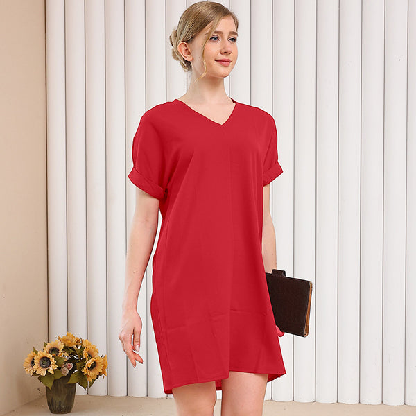 Vestido Corto Escote V Manga Corta para Casa y Descanso