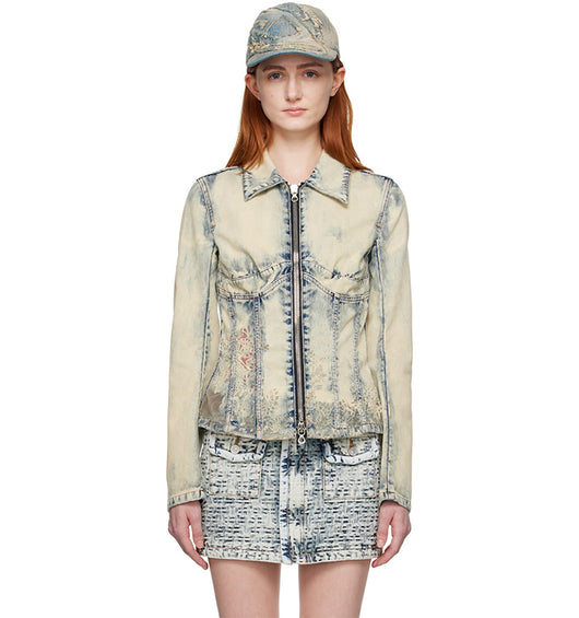 Chaqueta Denim Patchwork con Malla Quemada y Cierre Desteñido - Image 2