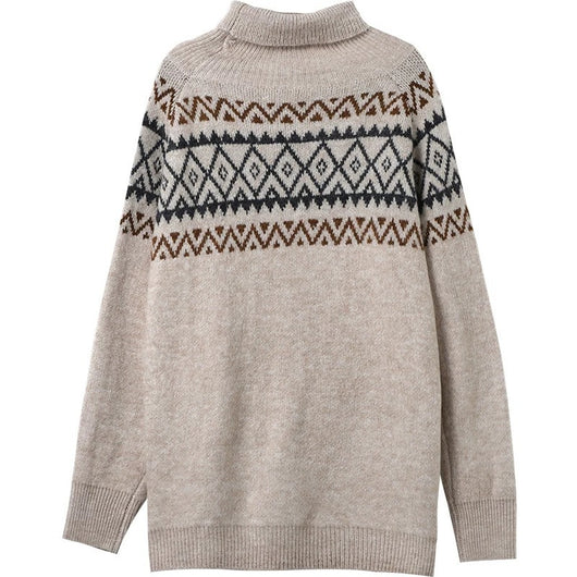 Suéter Tejido Jacquard Cuello Alto - Estilo Literario y Casual - Image 11