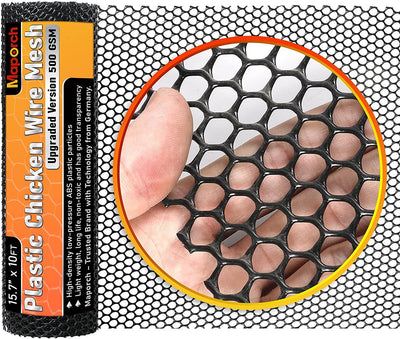 White plastic chicken wire mesh roll with hexagonal openings, showing transparency with a hand behind it. - Image 5
