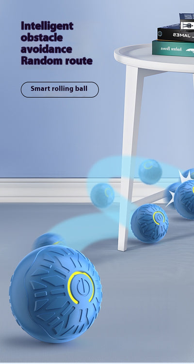 Upgraded blue electric jumping ball for pets with a yellow power button, made of chewable silicone, on a white pedestal. - Image 22