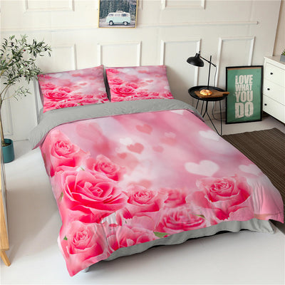 Juego de Cama Tres Piezas Serie Flores Rosa - Impresión Digital - Image 6