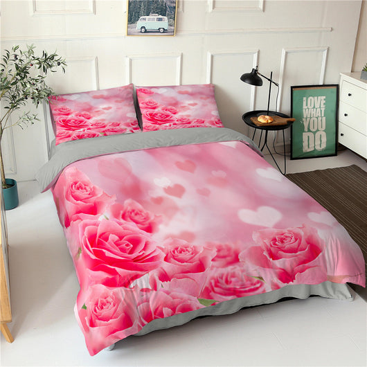 Juego de Cama Tres Piezas Serie Flores Rosa - Impresión Digital - Image 6