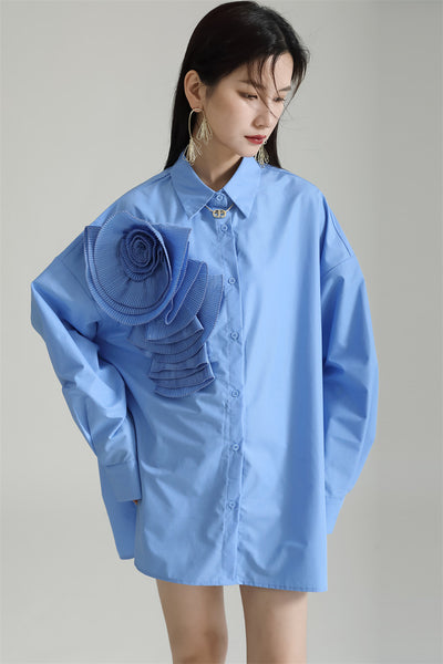 Blusa Larga con Falda Integrada - Diseño Floral 3D con Pliegues - Image 32