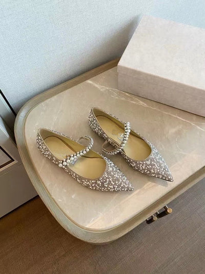 Tacones Planos Elegantes con Pedrería y Perlas - Punta Afilada para Mujer - Image 10
