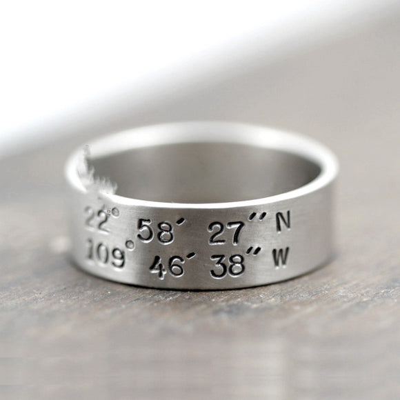 Anillo de Coordenadas en Plata 925 Hecho a Mano para Parejas