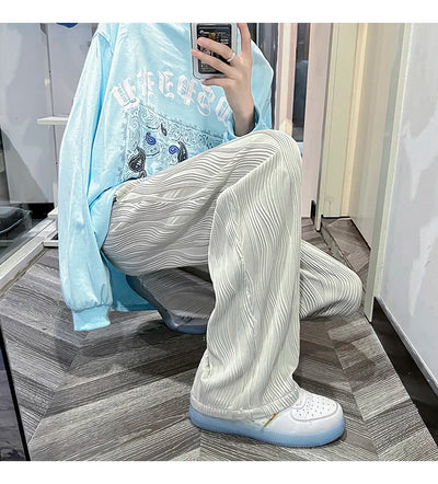 Pantalones Casuales Anchos de Seda Helada con Drapeado Suelto para Hombre - Image 28