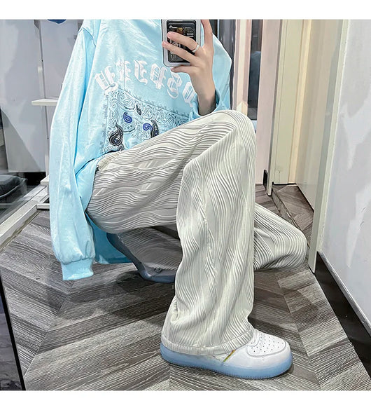 Pantalones Casuales Anchos de Seda Helada con Drapeado Suelto para Hombre - Image 28