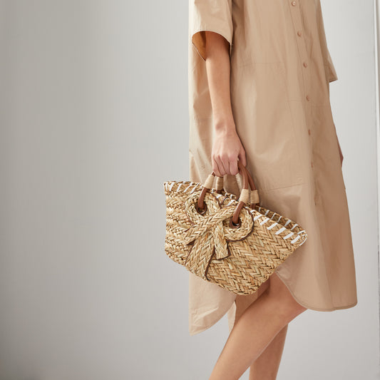 Bolsa Cesta Tejida con Moño Elegante para Mujer