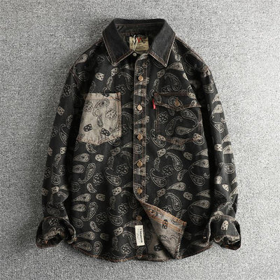 Camisa Denim Retro Lujo Suave con Patrón Paisley - Manga Larga Estilo Americano - Image 21