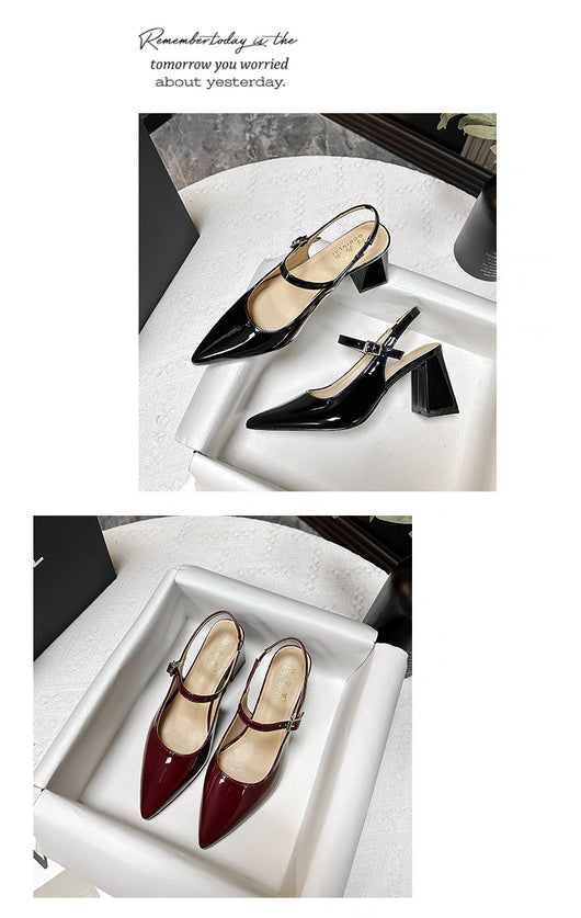 Sandalias de Tacón Alto Punta Afilada con Tacón Robusto Estilo Retro - Image 16