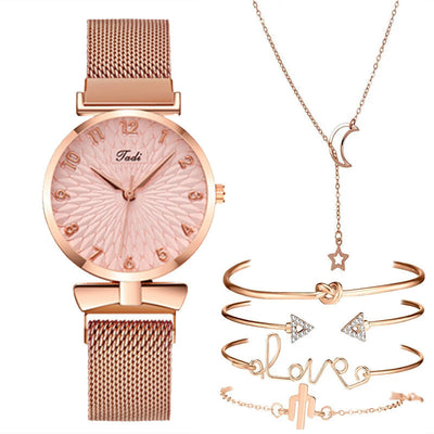 Set de Regalo Elegante: Reloj Cuarzo Malla Dorada + 5 Pulseras para Mujer - Image 6