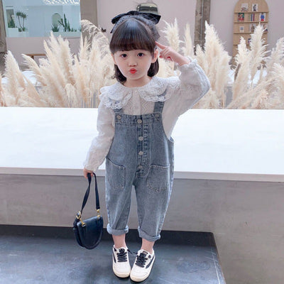 Conjunto Infantil: Overol Denim con Blusa de Encaje - Image 4