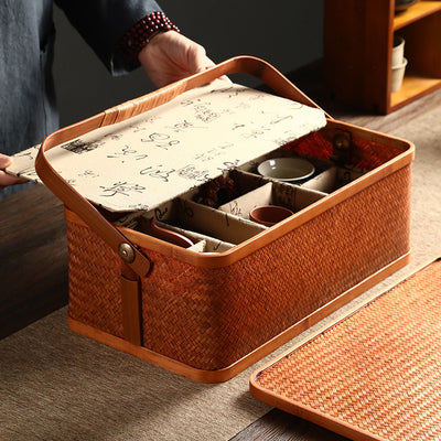 Contenedor Hermético de Bambú Rectangular Doble Capa con Tapa - Caja Portátil para Alimentos y Té - Image 2