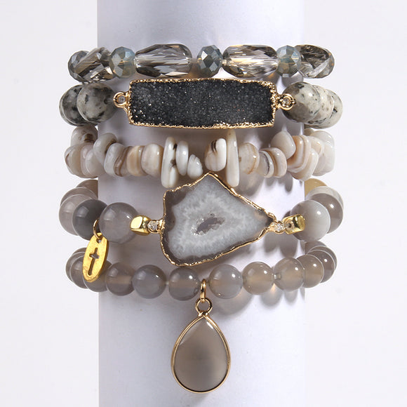 Pulsera de Cristal Natural Rosa con Agrupación de Cuarzo
