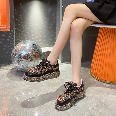 Mocasines Plataforma para Mujer con Tweed Colorido y Piedras - Zapatos Cómodos y Casuales - Image 46