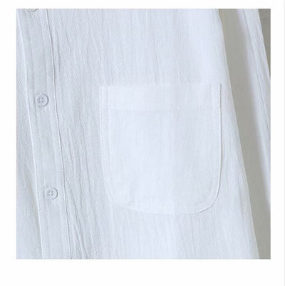 Camisa de Lino Suelta Manga Larga Cuello Redondo para Hombre - Image 8