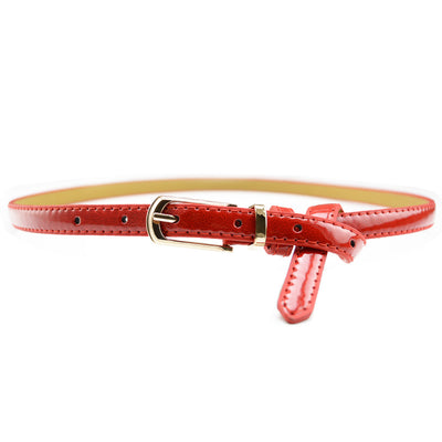 White patent leather women's belt with a slim strap and a gold-tone rectangular pin buckle. - Image 4