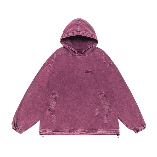 Sudadera Hoodie Denim Desgastada Estilo Punk con Capucha