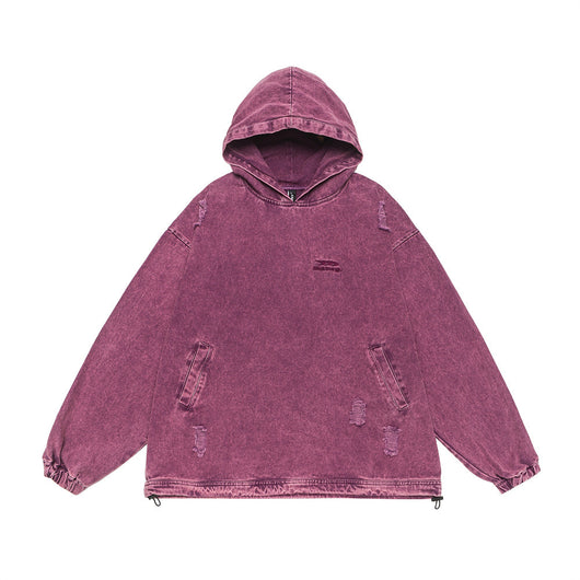 Sudadera Hoodie Denim Desgastada Estilo Punk con Capucha - Image 2
