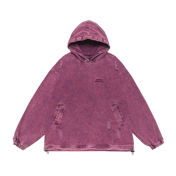 Sudadera Hoodie Denim Desgastada Estilo Punk con Capucha