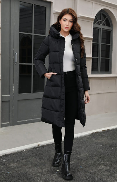 Chaqueta Larga de Algodón Grueso con Capucha - Ajuste Slim Resistente al Frío - Image 9