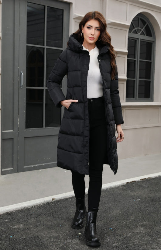 Chaqueta Larga de Algodón Grueso con Capucha - Ajuste Slim Resistente al Frío - Image 9