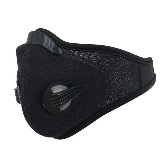 Black nylon bicycle mask with activated carbon filter, exhalation valve, and metal nose clip. - Image 11