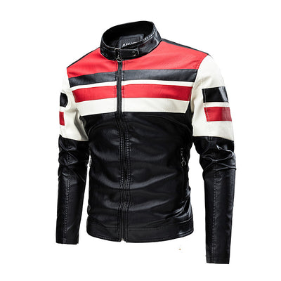 Chaqueta de Cuero para Motociclista con Cuello Alto Retro y Costuras Reforzadas - Image 2