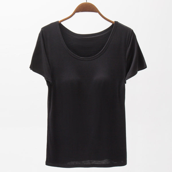 Camiseta Modal Mujer Manga Corta con Refuerzo de Pecho Color Sólido - Image 6