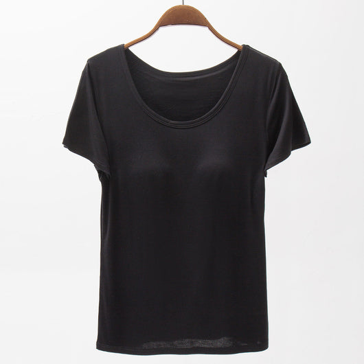 Camiseta Modal Mujer Manga Corta con Refuerzo de Pecho Color Sólido - Image 6