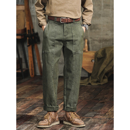 Pantalones Cargo Holgados Verde Militar Estilo Retro para Hombre - Image 4