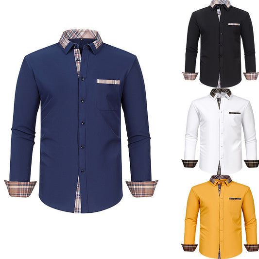Camisa Manga Larga Hombre con Cuello Floral Patchwork