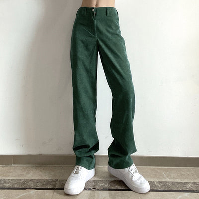 Pantalón Casual de Pana Talle Alto Corte Recto Color Sólido - Image 15
