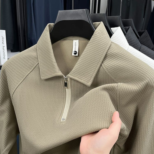 Polo Manga Larga con Textura Waffle y Cierre Medio - Estilo Americano