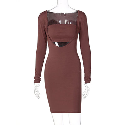 Vestido Ajustado con Escote Profundo y Pecho Envuelto de Manga Larga - Image 2