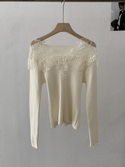 Suéter Tejido con Encaje Calado y Cuello en V para Mujer - Colección Otoño Invierno - Image 6