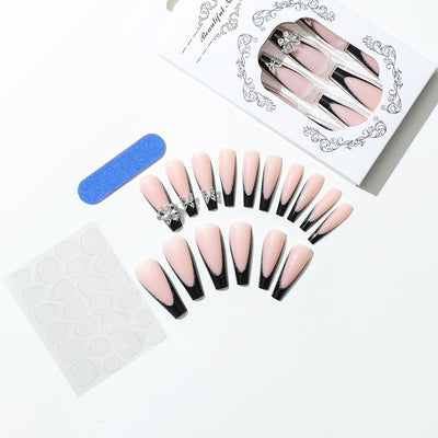 Uñas Postizas Extendidas con Diseño Mariposa Francesa - Punta de Agua Europea - Image 5