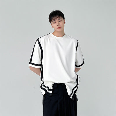 Playera de Contraste con Paneles en Blanco y Negro - Image 3