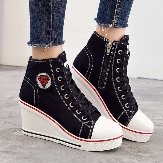 Zapatillas Casual con Cuña y Cierre Lateral - Lona con Cordones - Image 2