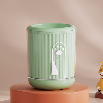 Light blue pet foot washing cup with a white paw print design, ribbed texture, and smooth base. - Image 17
