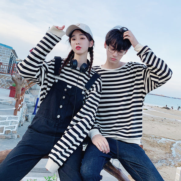 Overol de Sudadera a Rayas con Hombros Caídos Unisex