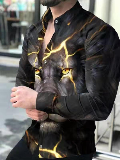 Camisa Manga Larga Estampado 3D Diseño Irregular Ajuste Slim Hombre Moda Urbana - Image 6