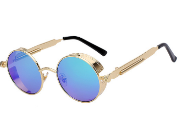 Austin Powers vintage round metal frame sunglasses with clear lenses, gold frames, and black temple tips. - Image 3
