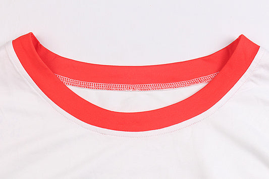 White long-sleeve pajama top with "I ❤️ CHOCOLATE" graphic and red trim, paired with red and white striped pajama pants. - Image 2