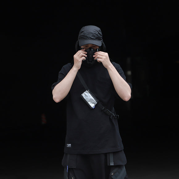Camiseta Suelta de Manga Corta con Estampado Funcional y Bolsa Diagonal