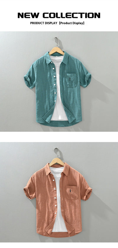 Camisa Casual de Algodón y Lino en Colores Sólidos - Image 12